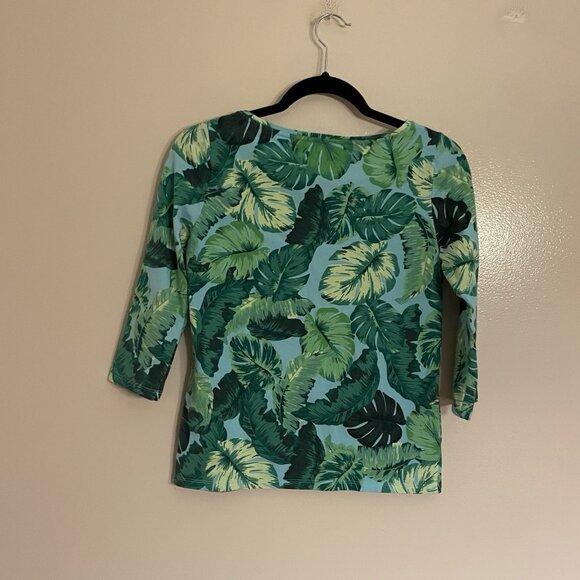 Talbots Petite Women P Blue Green Isle Fronds Preppy 3/4 Sleeve Bateau Neck Tee - Picture 9 of 9